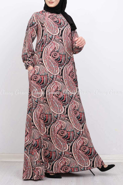 Multicolour Mandala Abstract Print Modest Long Dress - front view