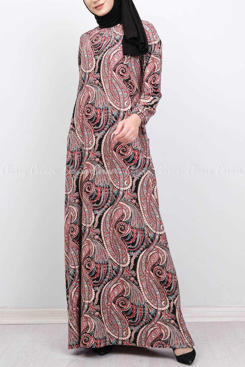 Multicolour Mandala Abstract Print Modest Long Dress - front view