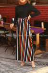 Multicolour Stripe  Black Modest Long Dress - full front view