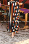 Multicolour Stripe  Black Modest Long Dress - skirt details