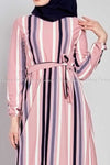 Multicolour Stripe Prints Pink Modest Long  Dress - closer view