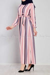 Multicolour Stripe Prints Pink Modest Long  Dress - right side view
