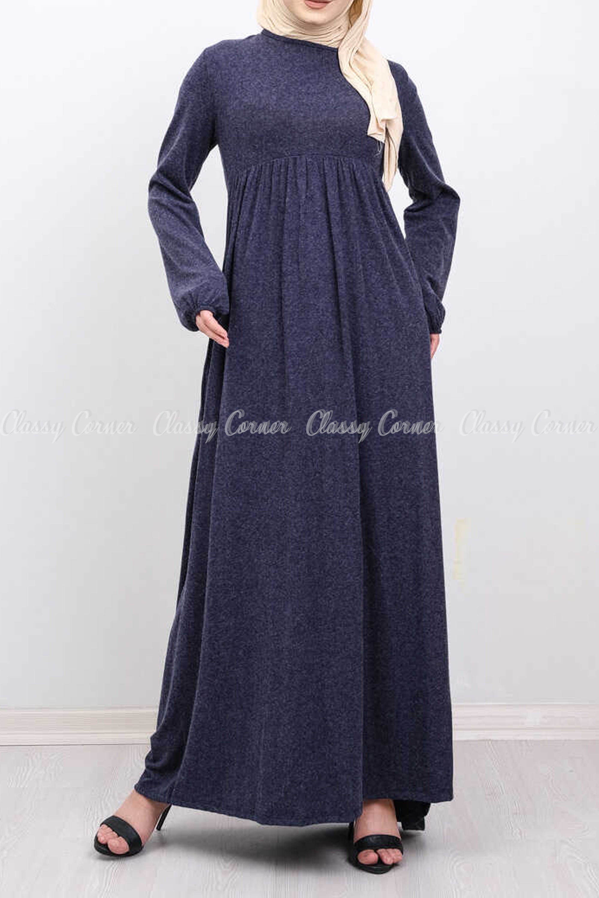 Navy Blue Modest Maternity Long Dress