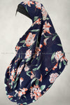 Navy Blue Orange Floral Smooth Georgette Instant Hijab