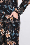 Neutral Multicolour Hawaiian Print Black Modest Long Dress - closer view