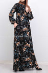 Neutral Multicolour Hawaiian Print Black Modest Long Dress - side view