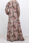Neutral Pastel Color Mandala Print Modest Long Dress - back view