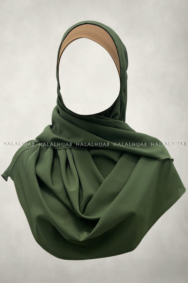 Olive Green Georgette Instant Hijab - Halal Hijab