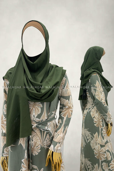 Olive Green Georgette Instant Hijab