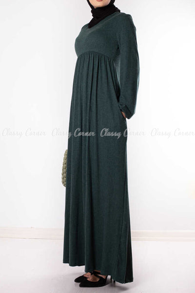 Olive Green Modest Long Dress - side view