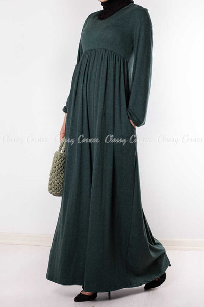 Olive Green Modest Long Dress - side view