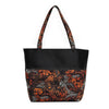 Orange Leafy Abstract Prints with Zipper Black Beach Bag