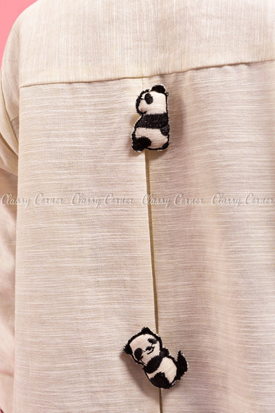 Panda Embroidery White and Black Kids Salwar Kameez - back details