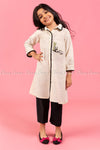 Panda Embroidery White and Black Kids Salwar Kameez - front view