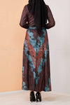 Petrol Brown Tie-Dye Modest Long Dress - back view