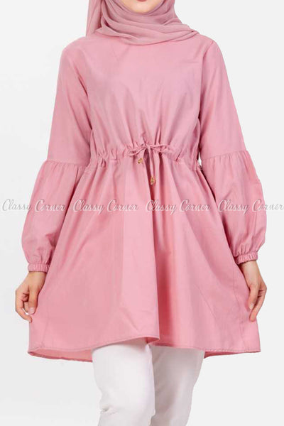 Pink Modest Tunic Dress - full front view