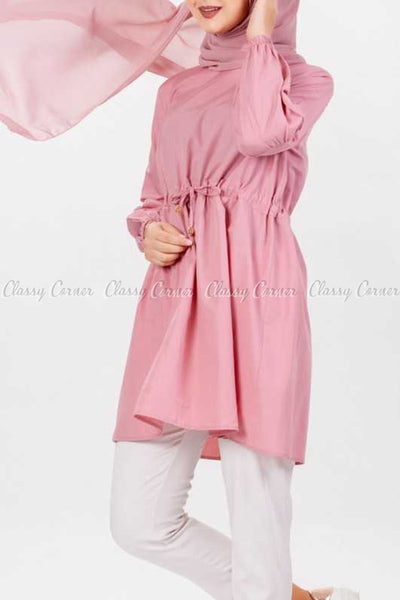 Pink Modest Tunic Dress - left side view