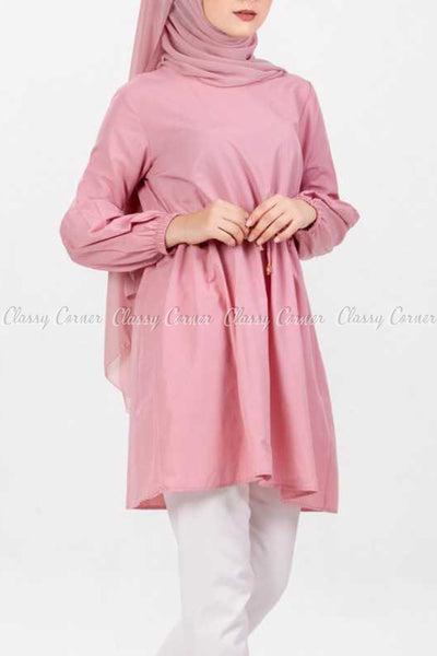 Pink Modest Tunic Dress - side view