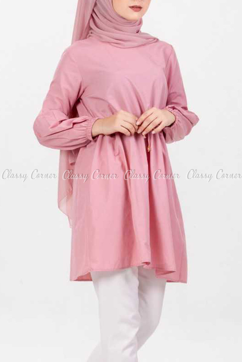 Pink Modest Tunic Dress - full front view