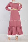 Pink Ruffled Bottom Skirt Modest Long Dress - front view