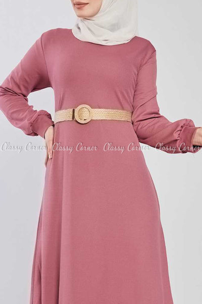 Pink Ruffled Bottom Skirt Modest Long Dress - top details