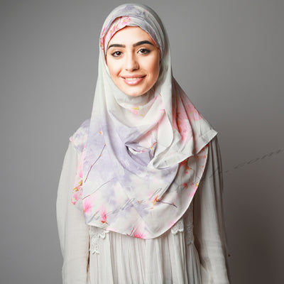 Pink Purple Cherry Blossom Print Amazing Instant Hijab
