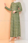 Plaid Pattern Green Modest Long Dress - right side view