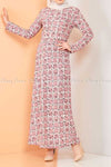 Plaid Pattern Powder Pink Modest Long Dress - full front view