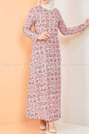 Plaid Pattern Powder Pink Modest Long Dress - -left side view