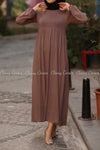 Plain Coffee Brown Modest Long Dress - front view