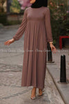 Plain Coffee Brown Modest Long Dress - full dress details