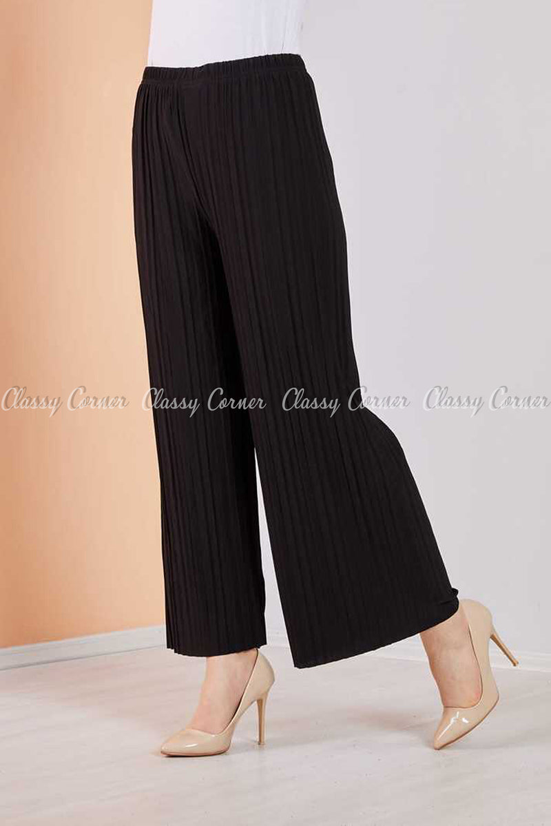 Pleated Black Modest Comfy Pants - front view