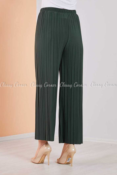 Pleated Green Modest Comfy Pants - back view