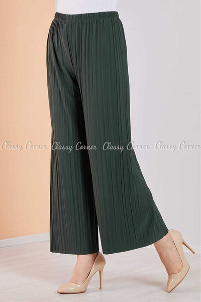 Pleated Green Modest Comfy Pants - right side view