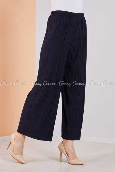 Pleated Navy Blue Modest Comfy Pants - left side view