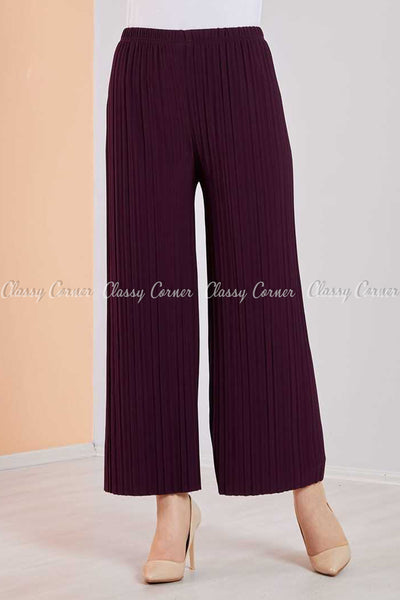 Pleated Purple Modest Comfy Pants - front view