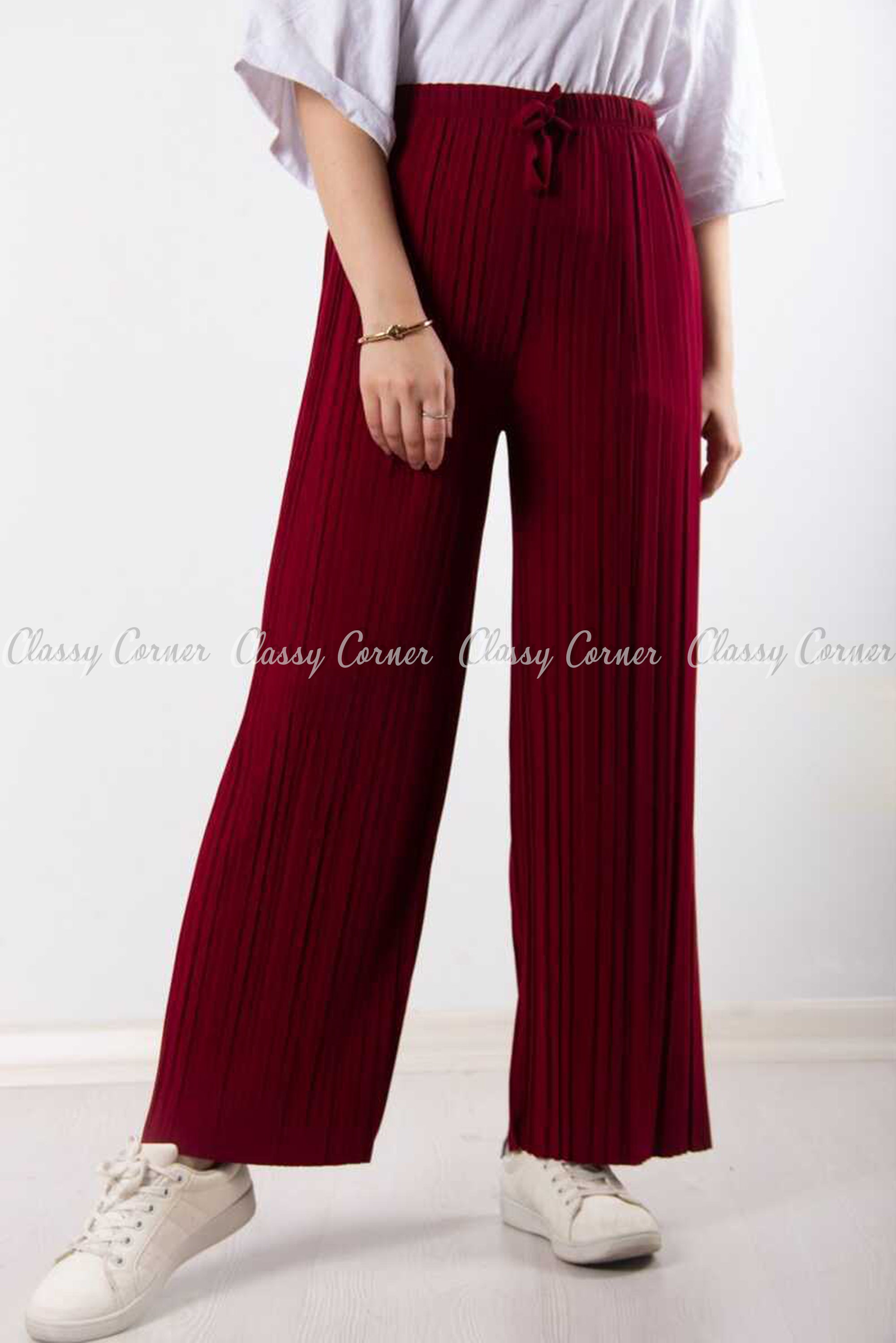 Pleated Red Modest Comfy Pants