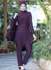 Purple Stripe Chest Covered Design Full Bodysuit Swimsuit