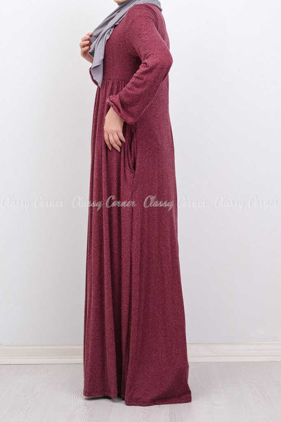 Red Modest Long Dress - side view