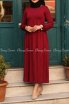 Red Modest Maternity Long Dress - front
