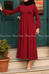 Red Modest Maternity Long Dress - front view
