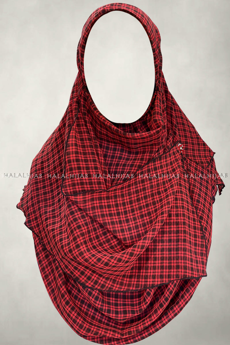Black Red Checkered Instant Hijab