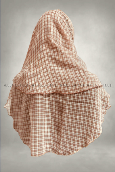 Rosegold White Checkered Chiffon Instant Hijab