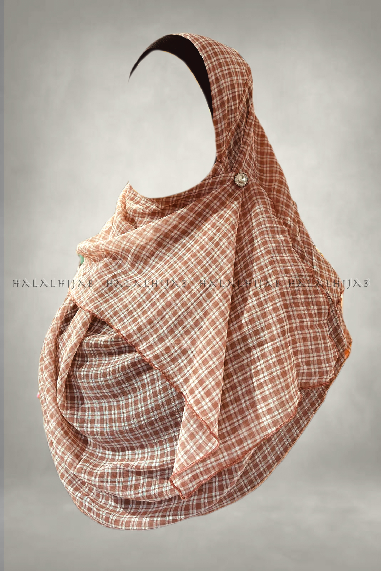 Rosegold White Checkered Chiffon Instant Hijab