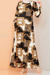 Royal Chain Print Black and White Modest Long Dress - front view