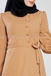 Side Button Style Beige Modest Long  Dress - design details
