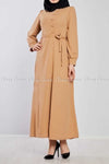 Side Button Style Beige Modest Long  Dress - front view