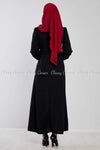 Side Button Style Black Modest Long  Dress - back view
