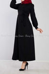 Side Button Style Black Modest Long  Dress - right side view