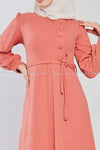 Side Button Style Peach Modest Long  Dress - closer view
